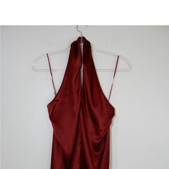 THEORY Ertil Silky Satin Halter Top Color: Red Dahlia size P= 0-2 NWT $225 - Picture 8 of 14